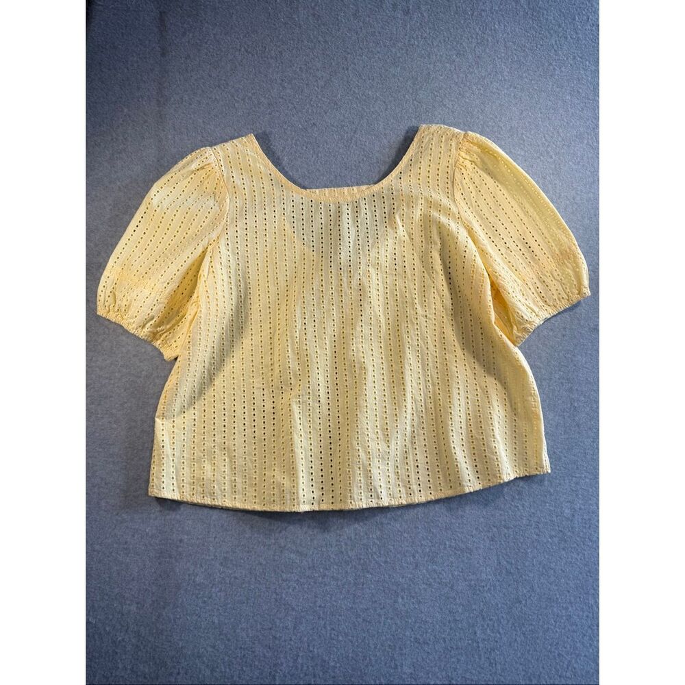 NEW Loft yellow eyelet puff sleeve blouse L
